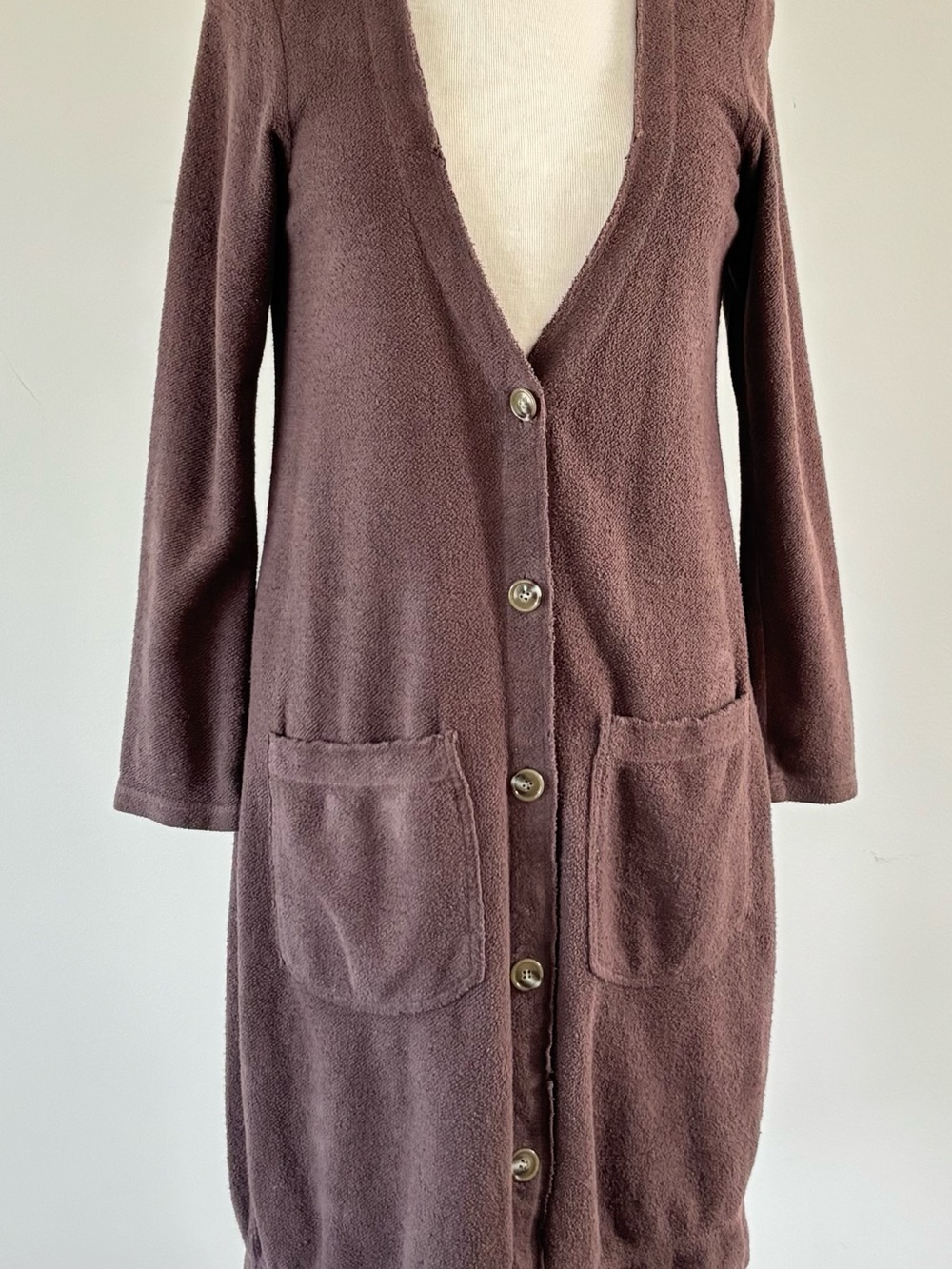 PRAIRIE UNDERGROUND taupe button up cardigan w/pockets hemp/cotton blend sz S